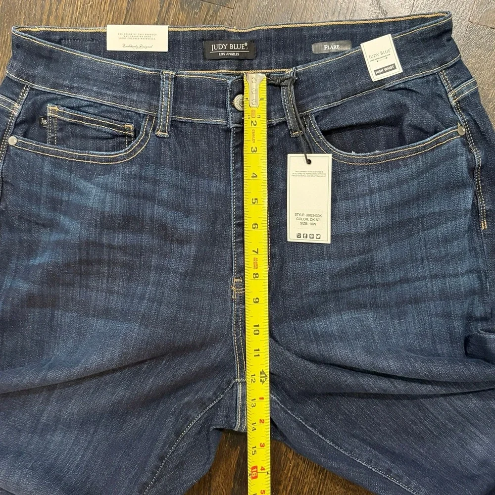 Judy Blue See Ya There Flare Jeans Womens 18W Dark Wash High‎ Waist Raw Hem